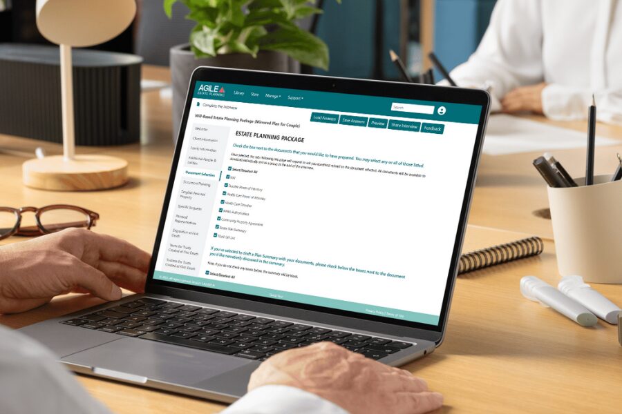Person selecting estate planning documents on a laptop screen.